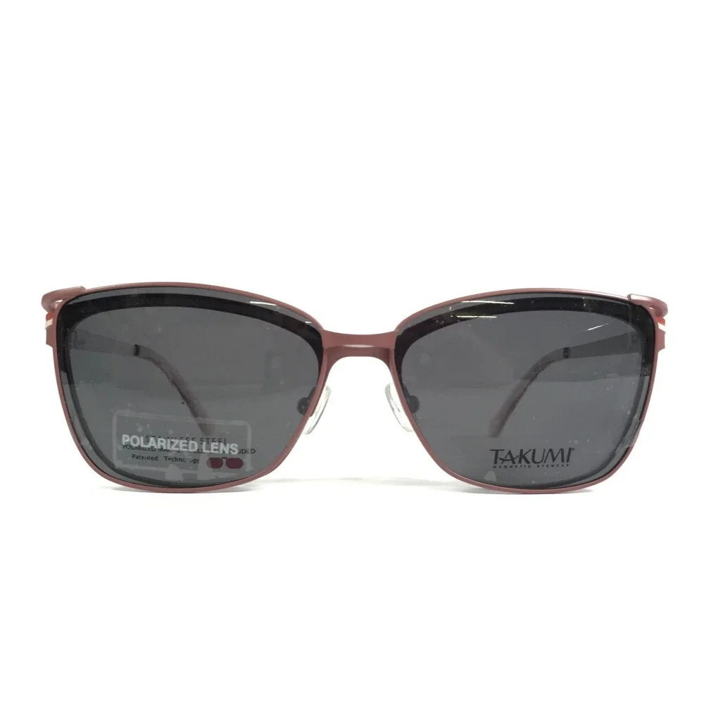 Takumi Eyeglasses Frames TK1207 30 Pink Red with Polarized Clip Ons 53-16-135